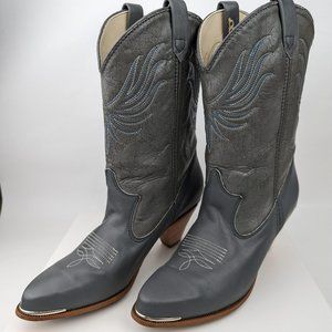 Dingo Women's Grey Distressed Leather Cowboy Boots Wood Heels